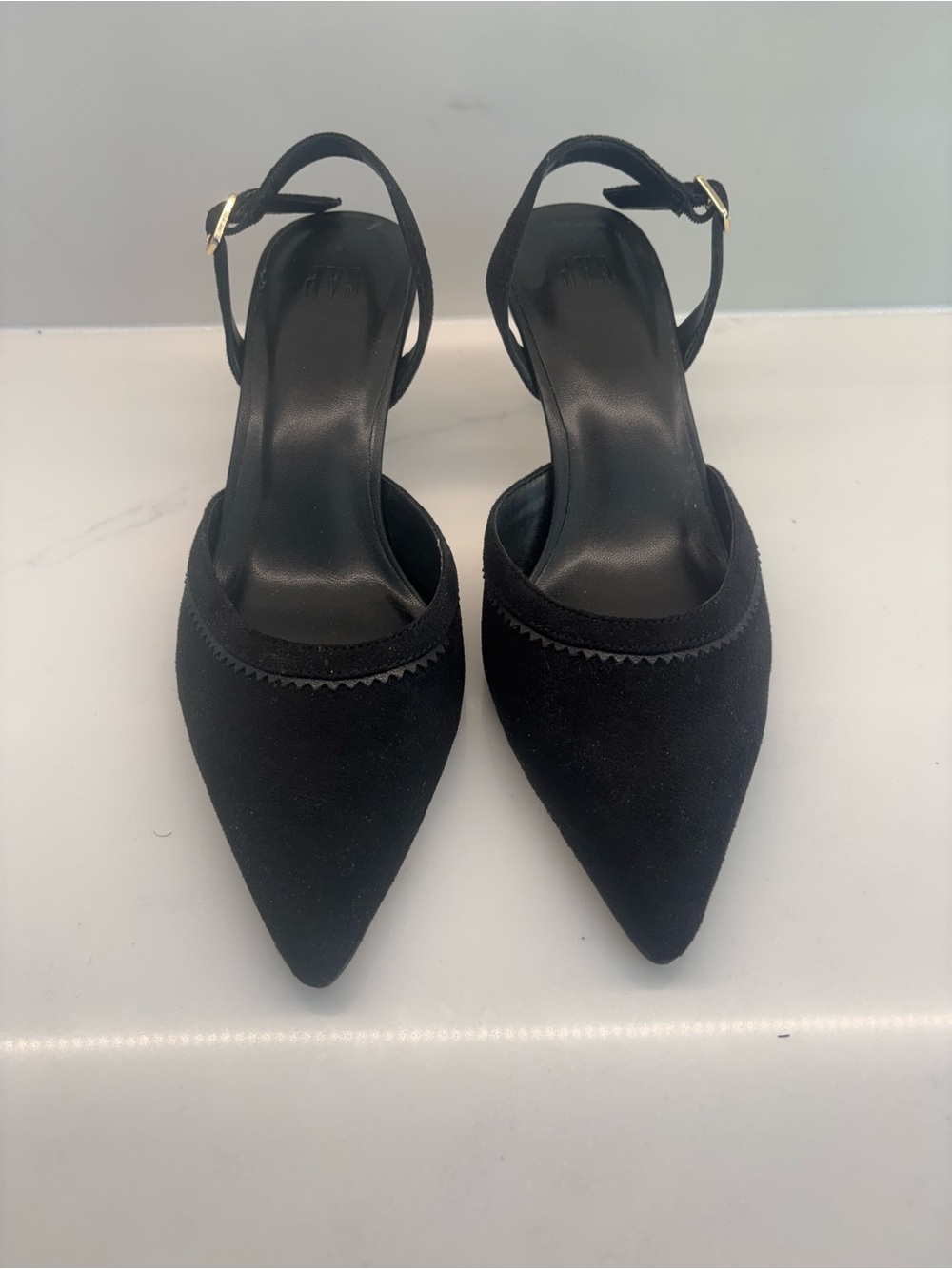 GAP Black Pointed Slingback Heels with Ankle Strap